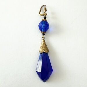 Single Czech Blue Glass & Gold Dangle Earring